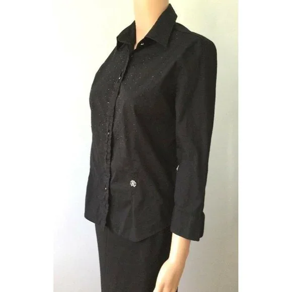 roberto cavalli dress shirt Roberto Cavalli Black Cotton Logo Crest Embroidered Button Front Shirt S Roberto  Cavalli